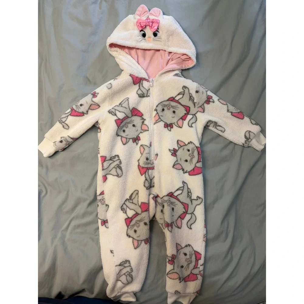 Disney Marie Aristocats Fleece Hooded Pajama Sleeper Costume Baby Size 2T